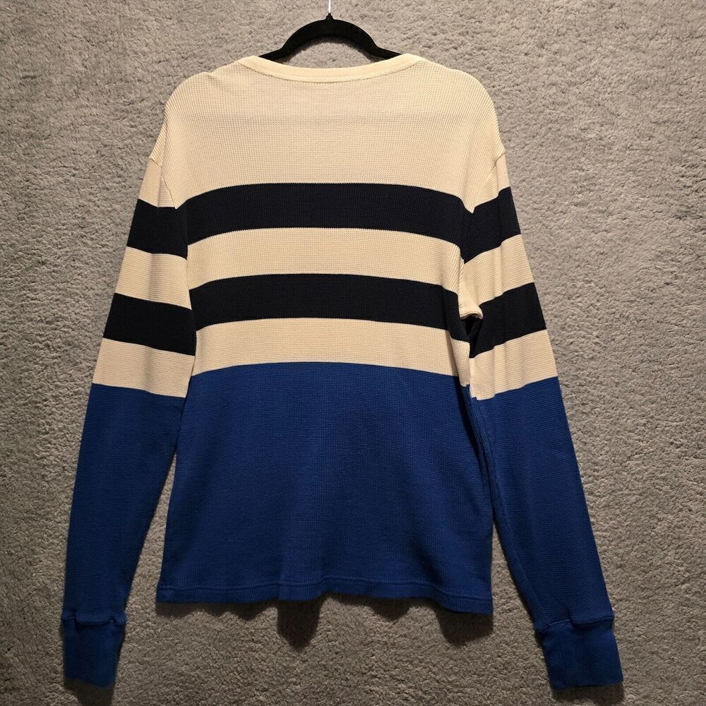 AMERICAN EAGLE Mens Sz M Blue Black White Striped Long Sleeve Knit Sweater - Picture 4 of 6